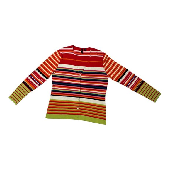 Venini Striped Button Cardigan | Size L | Colorful Retro Knit Sweater - Picture 1 of 4